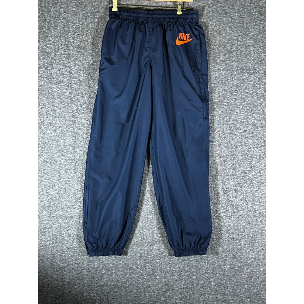 Nike Mens Navy Blue Nylon Track Pants Orange Logo Windbreaker Size L 30x31